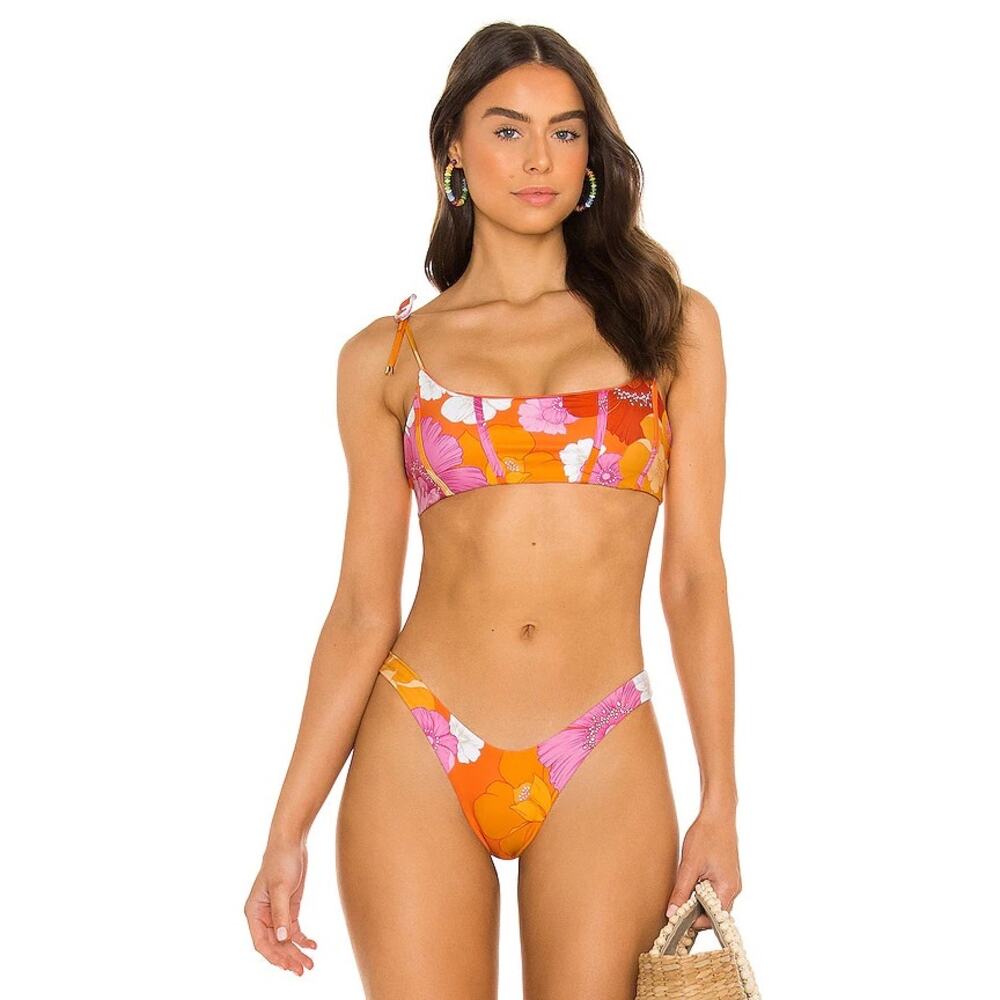 Revolve x Agua Bendita Swimwear Genoveva Bikini in Red Funky Blooms size Small